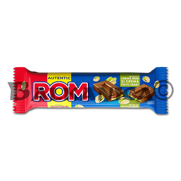 44.5 G BATONNET DE CHOCOLAT AU LAIT FOURRE DE RHUM ET PISTACHE SALÉE ROM